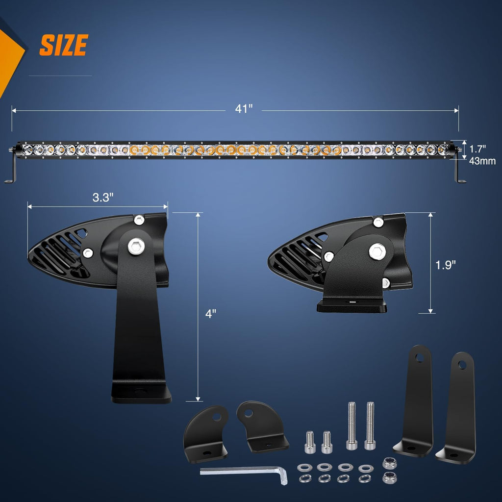 LED Light Bar 41" 200W 11800LM Amber Slim Spot/Flood Led Light Bar | 2 Style Mounts