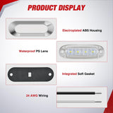 3.7 Inch white Oval Side Marker Light, 4 LED IP68 Waterproof | Chrome Bezel DC 12-24V Surface Mount 10 Pack Marker & Clearance Light for Trucks Trailers Cars RVs Buses & Boats