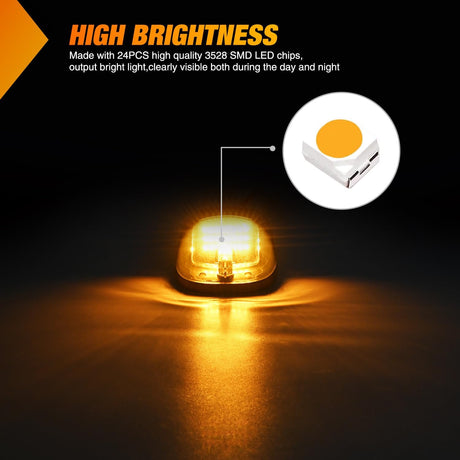 LED Cab Marker Lights 5 PCS 24 LED Smoke Lens Amber Clearance Roof Running Light Compatible with 2003-2018 Dodge Ram 1500 2500 3500 Pickup Trucks