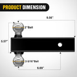 Multi-Ball Trailer Hitch Ball Mount, 2 & 2-5/16 Inch Balls, Dual Ball Mount fits 2-1/2-Inch Hitch Receiver, Chrome Plating