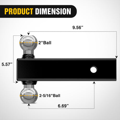 Multi-Ball Trailer Hitch Ball Mount, 2 & 2-5/16 Inch Balls, Dual Ball Mount fits 2-1/2-Inch Hitch Receiver, Chrome Plating