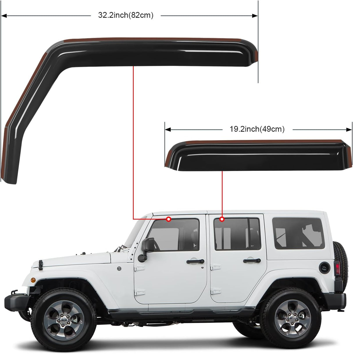 in Channel Rain Guards for Wrangler JK 2007 2008 2009 2010 2011 2012 2013 2014 2015 2016 2017 2018 Unlimited 4-Door Window Deflectors, Vent Window Visors