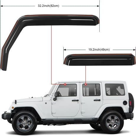 in Channel Rain Guards for Wrangler JK 2007 2008 2009 2010 2011 2012 2013 2014 2015 2016 2017 2018 Unlimited 4-Door Window Deflectors, Vent Window Visors
