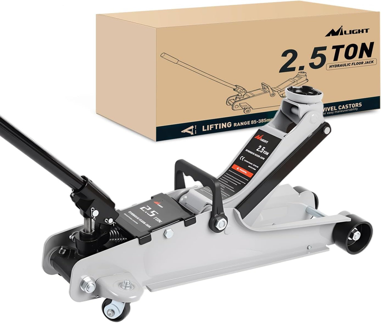 2.5 Ton Floor Jack, Low Profile Hydraulic Trolley Car Jack with 360° Swivel Lifting Arm, Heavy Duty Steel Service Jack, Lifting Range 3.35 Inch to 15.15 Inch