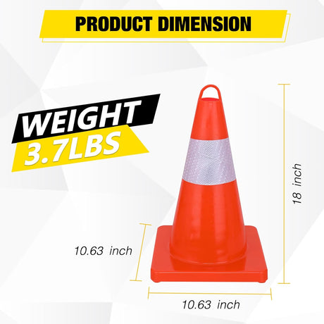 18 inch Traffic Safety Cones, 4  Pack Durable PVC Orange Cones with Reflective Collars for Road Safety, Parking, Construction Work, Sports Training