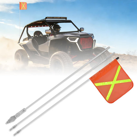 Safety Flag with Quick-Connect Spring Base & Carry Bag, Adjustable Height 3.4FT, 6.6FT, 10FT, 11.8 Inchx11.8 Inch Heavy Duty PVC Reflective Flag for ATV UTV Offroad Jeep Truck Dune Buggy Boat 4x4s SxS