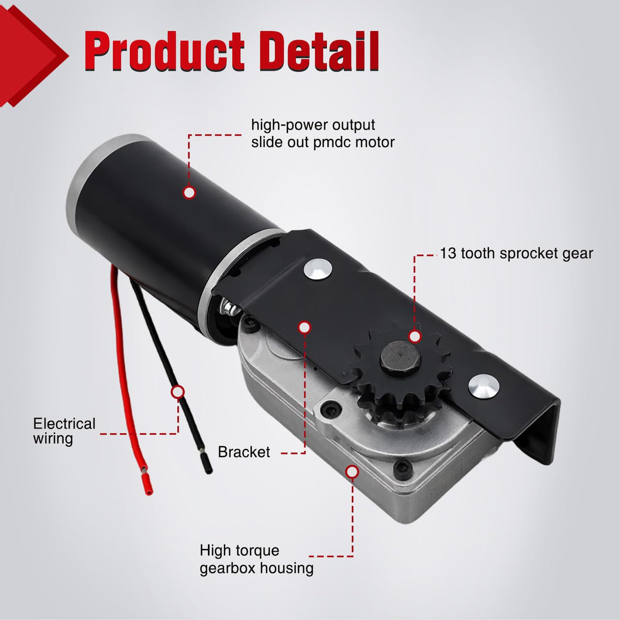 225008 RV Slide Out Motor Gear Housing BAL Accu-Slide R25076 | Replace for R25076-1 R25074 & R25075 400:1 Gear Ratio 13-Tooth Sprocket for Travel Trailer Camper