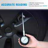Tire Pressure Gauge 160PSI Heavy Duty Stainless Steel Dual Head Air Pressure Chucks ANSI B40.1 Certified Large 2 Inch Dial Wheel Checker for Truck Semi Truck ATV Motorhome Cars & RV Accessories