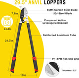 29.5 Inch Loppers Heavy Duty Tree Trimmer Sharp Anvil Blade Bypass Loppers up to 1.6 Inch Dia Cut Capacity Compound Action System Limb Branch Cutter Ideal for Tree Trimming Garden Maintenance