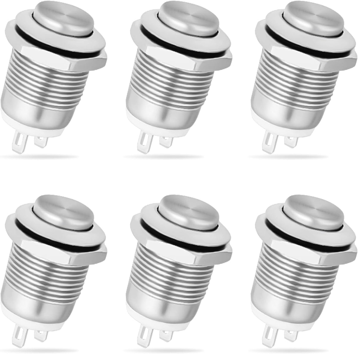 12mm Momentary Push Button Switch 6PCS 12V Waterproof Stainless Steel Small Round Power Push Button Switches 2 Pin for Car Automotive Truck Boat Marine Off-Road Vehicle