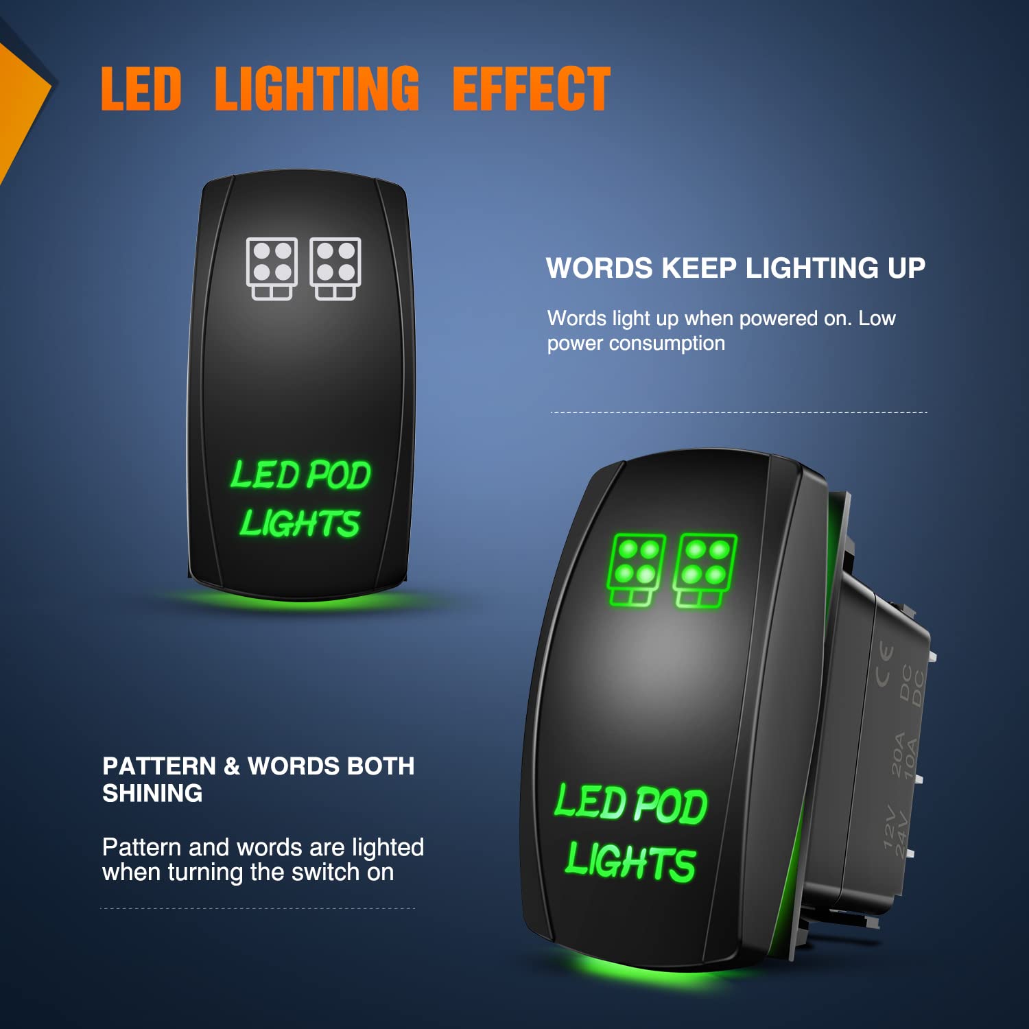 5Pin Laser On/Off LED Pod Lights Rocker Switch Green Nilight