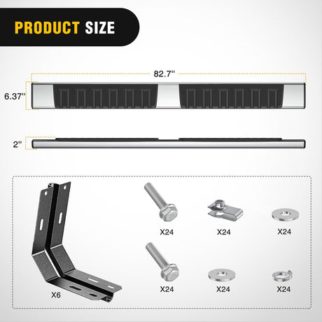 Running Boards for 1999 2000 2001 2002 2003 2004 2005 2006 2007 2008 2009 2010 2011 2012 2013 2014 2015 2016 Ford F-250 F-350 Crew Cab 4 Full Size Doors 6 Inch Bolt-on Step Nerf Bars Silver