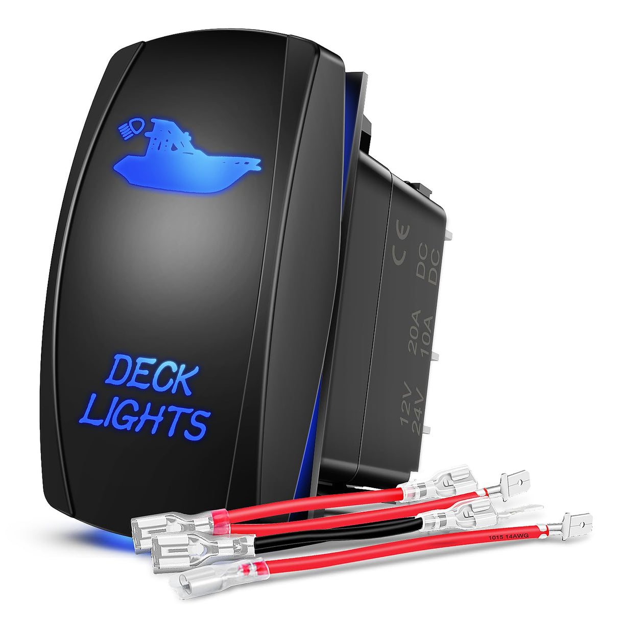 Deck Lights Rocker Switch Led Light Bar 5 Pin Laser On Off SPST Switches 20A/12V 10A/24V Blue with Jumper Wires Set for Cars Trucks Boats ATVs UTVs RVs