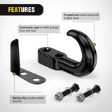 2Pcs Bolt-On Tow Hooks with Spring Clip 10,000LBS 2Pcs Black Forged Recovery Tow Hooks Compatible with Jeep Ford Dodge Chevy GMC Toyota Pickup Truck
