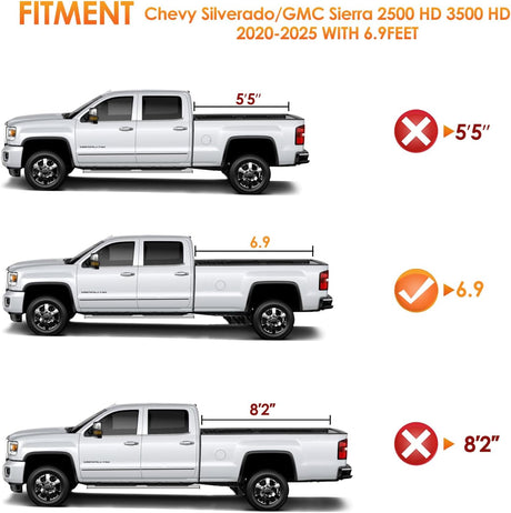 Soft Roll-Up Tonneau Cover Compatible with Chevy Silverado/GMC Sierra 2500 HD 3500 HD 2020-2026, 6.9ft Truck Bed Cover