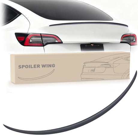 Spoiler Fit for Tesla Model Y 2020 2021 2022 2023 2024 Spoilers for Cars Rear Spoiler Wing Sporty Rear Trunk Lip Exterior Accessories Easy No-Drill Installation ABS Carbon Fiber Pattern