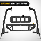 Windshield Frame Cover with 4 x LED Lights Insert Roof Sun Visor Cowl Body Armor Compatible with 2018-2026 Jeep Wrangler JL JLU & Gladiator JT (Excluding JL 4xe & JT Mojave)
