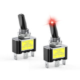 2PCS Red LED Toggle Switch 12V DC 30A 3 Pin On Off 2 Position Heavy Duty Rocker Switch with 14AWG Wire for Automotive Cars Trucks Boats Racing Cars Auto Boat