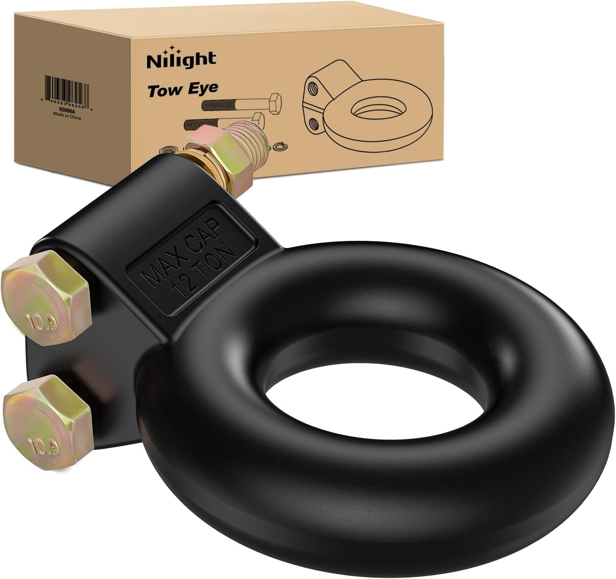 Heavy Duty Pintle Hitch Lunette Ring Tow Eye,3 Inch ID, 26,455 lbs（12T） Capacity,Black Powdercoat,Trailers and Towing Accessories