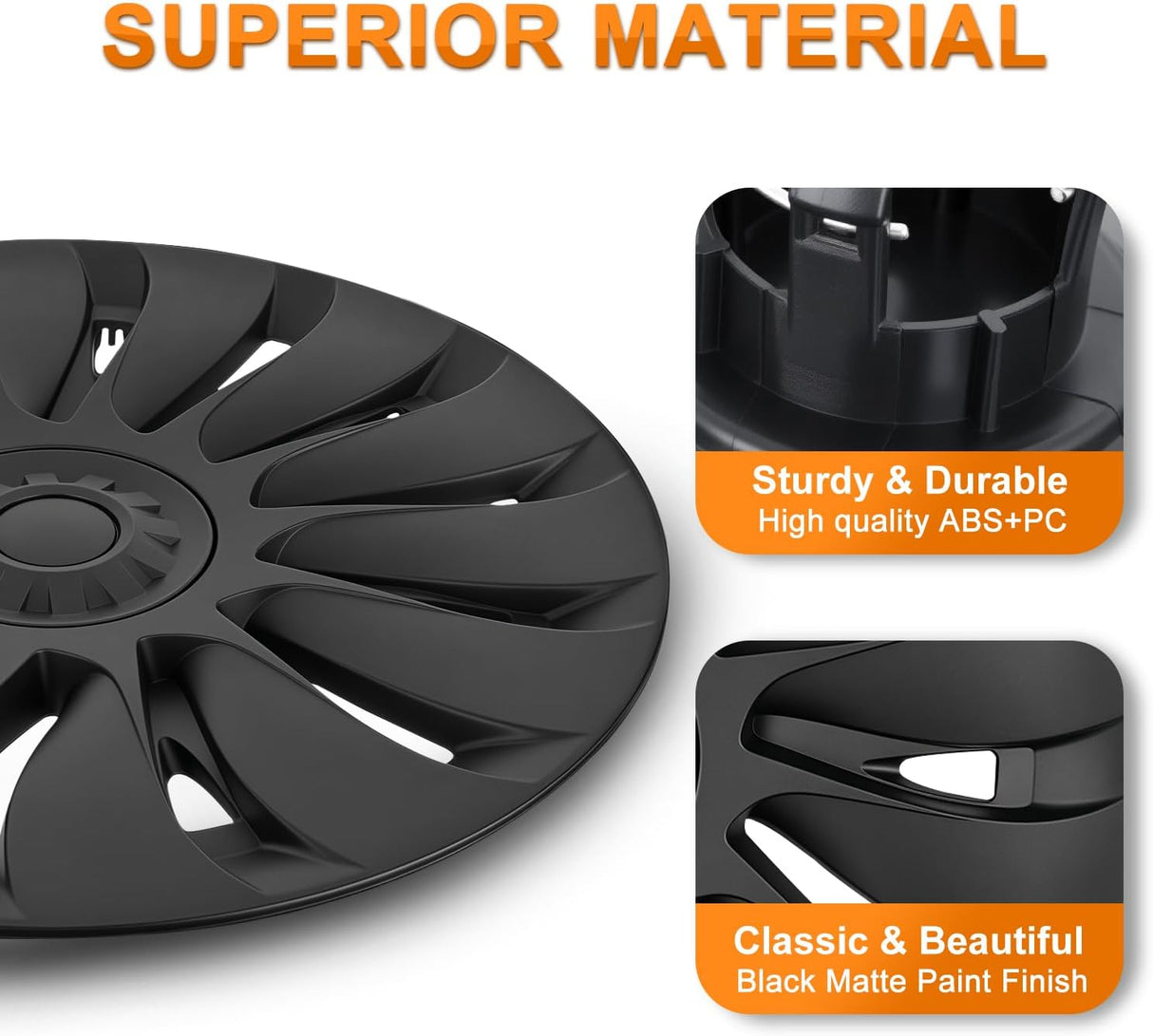 Wheel Cover Hubcaps 19 Inch for Tesla Model Y Accessories 2021 2022 2023 2024 Tesla Model Y Gemini 19 Inch Hub Caps Set of 4 Rim Protector Wheel Covers Replacement Uberturbine Style Matt Black
