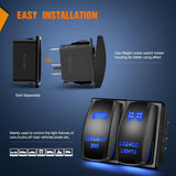 2 Pack Led Pod Lights Rocker Switch Light Bar 5 Pin Laser On Off SPST Switches 20A/12V 10A/24V Blue with Jumper Wires Set for Cars Trucks RVs