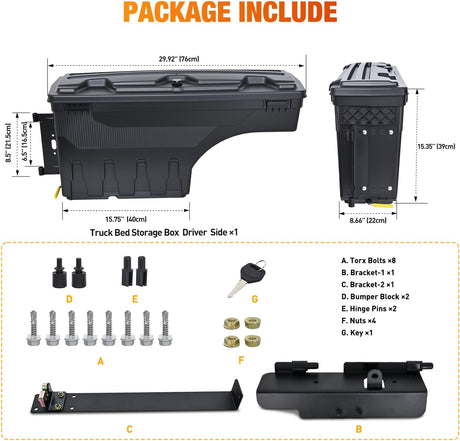 Truck Bed Tool Box Left Drivers Side Truck Tool Box Fit for Ford F-150 1999-2014 ABS Swing Case Truck Bed Storage Box with Lockable Lid Waterproof Wheel Well Toolbox Black