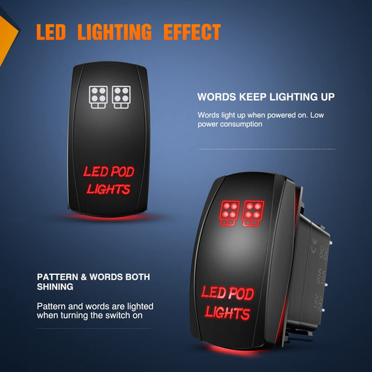 5Pin Laser On/Off LED Pod Lights Rocker Switch Red Nilight