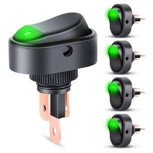 5Pcs 12V 30A Round Toggle LED Switch with Green LED Indicator Nilight