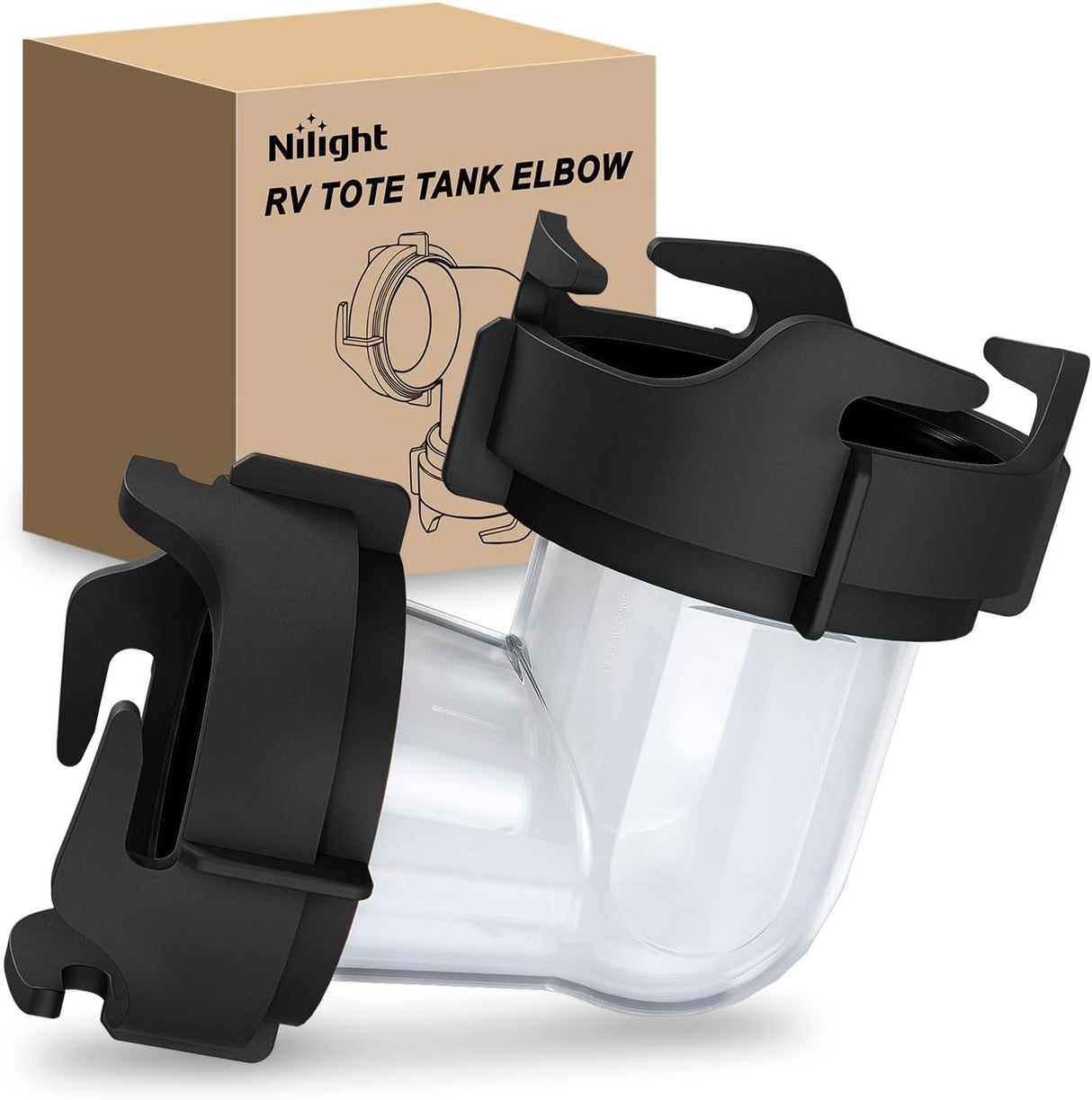 90 Degree RV Tote Tank Adapter, Clear RV Sewer Hose Elbow Fitting with 4 Swivel Bayonet Prongs Leak-Proof Double Odor-Tight Sealing Ring for RV Camping Portable Waste Tank Sewer Hoses, Black
