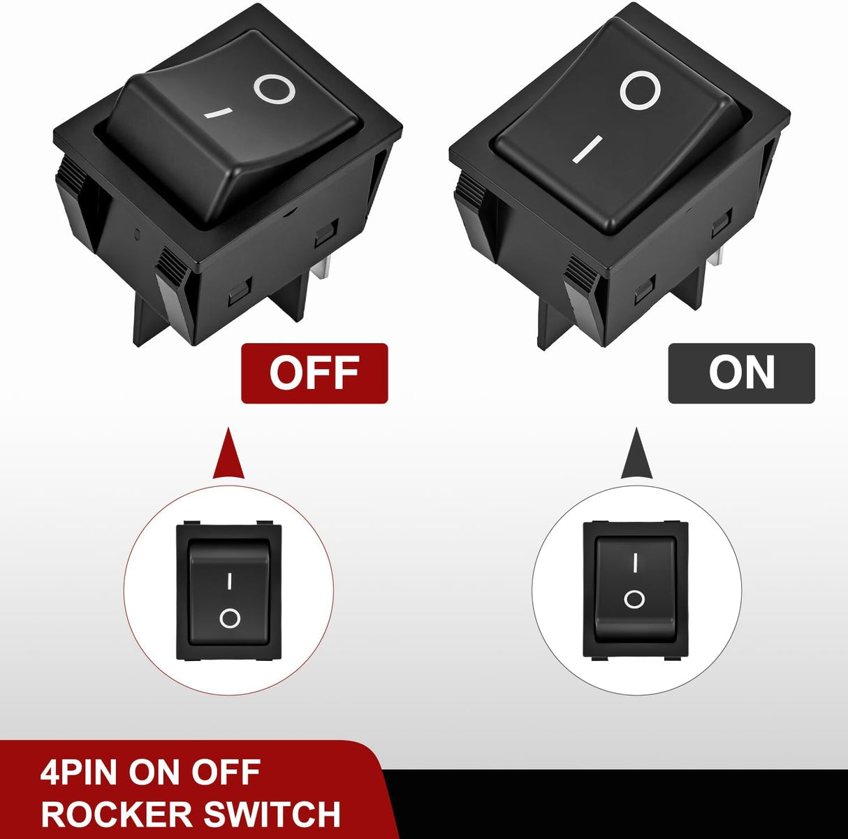 3PCS DPST Rocker Switches 12V 30A/110V 35A/125VAC 4 Pin 2 Position Switch ON Off Toggle Switch KCD4 for Car Automotive Truck Boat Marine Off-Road Vehicle