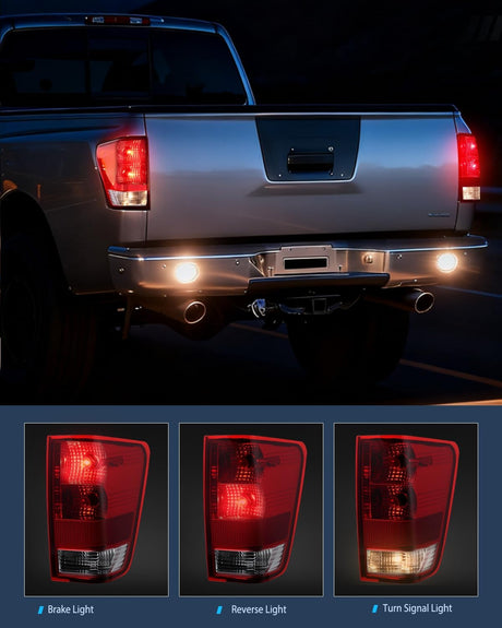 Taillight Assembly Compatible with 2004 2005 2006 2007 2008 2009 2010 2011 2012 2013 2014 2015 Nissan Titan Tail Light OE Style Rear Lamp Replacement Driver and Passenger Side Red Lens