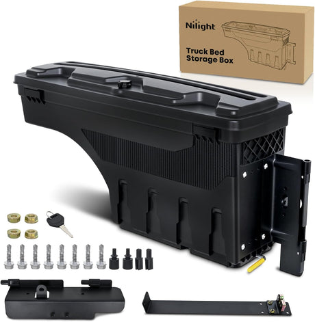 Truck Bed Tool Box Right Passenger Side Truck Tool Box Fit for Ford F-150 1999-2014 ABS Swing Case Truck Bed Storage Box with Lockable Lid Waterproof Wheel Well Toolbox Black
