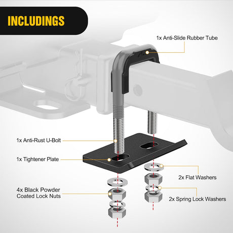 Trailer Hitch Tightener for 2 Inch Trailers Hitches Mount Anti Rattle Heavy Duty Steel with Rubber Cover Gray U Bolt Matte Black Plate Electrophoresis Anti-Rust Triple Protective