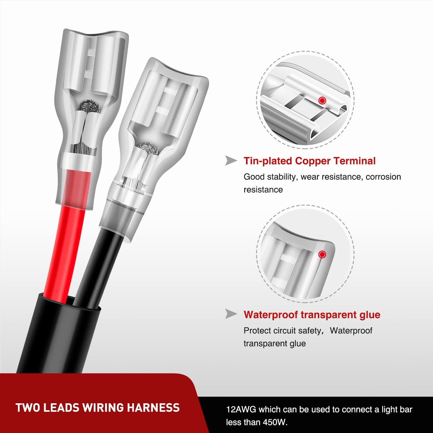 2PCS 12AWG 10FT Wire Extension Kit For LED Light Bar/Led Pods/LED Work Light Nilight