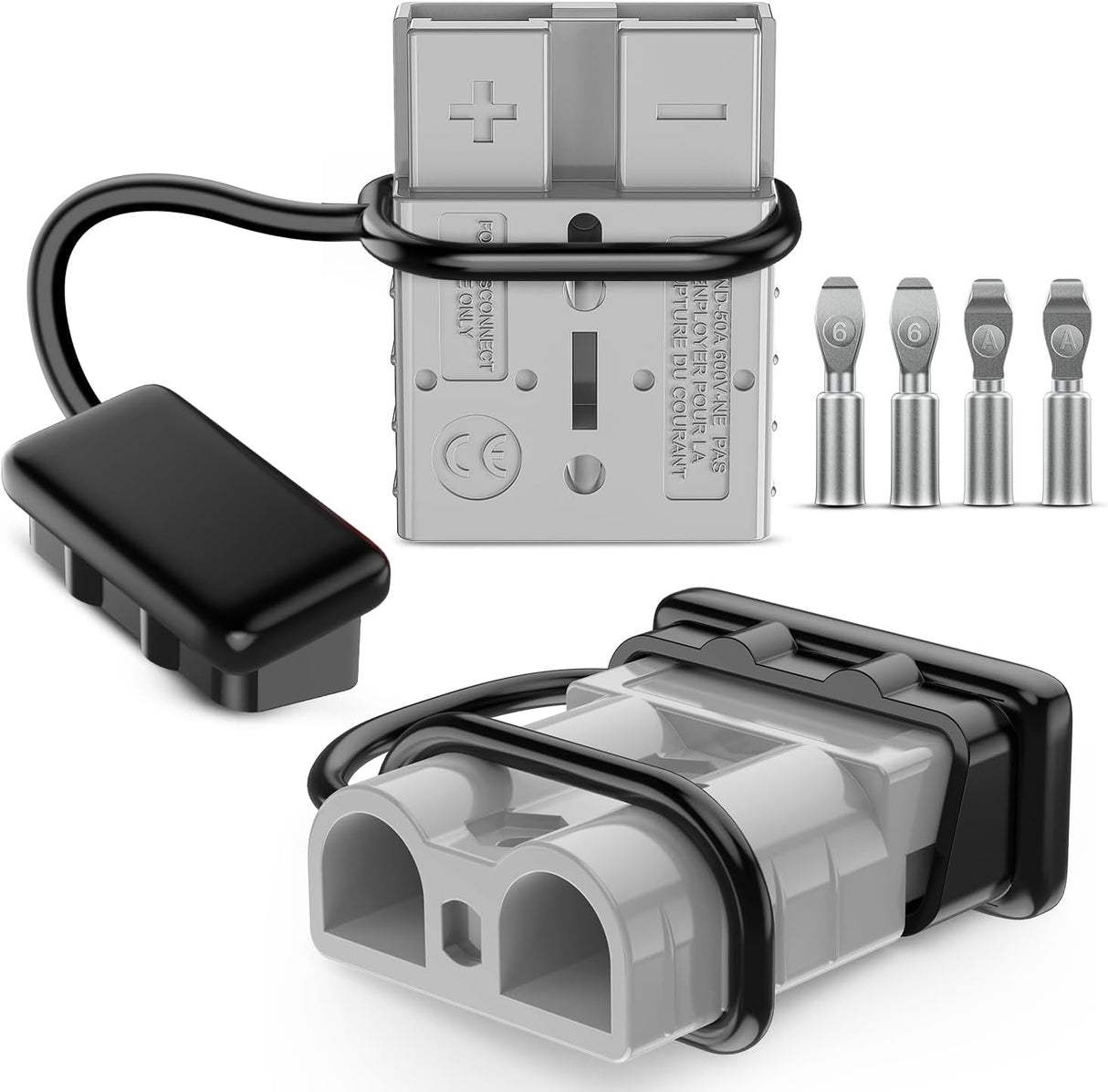 Anderson Connector 50AMP 6AWG Anderson Plug 12V-36V Battery Quick Connect/Disconnect Wire Harness Plugs Connectors Kit for 6 Gauge Cables Car Marine ATV Trailer Towing Winch Motor, 2 Pack Grey