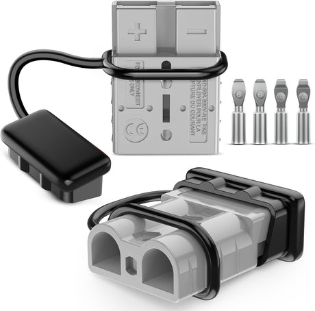 Anderson Connector 50AMP 6AWG Anderson Plug 12V-36V Battery Quick Connect/Disconnect Wire Harness Plugs Connectors Kit for 6 Gauge Cables Car Marine ATV Trailer Towing Winch Motor, 2 Pack Grey