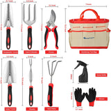 Gardening Tools 9-Piece Heavy Duty Garden Tool Set Gardening Supplies Gifts for Women Men Gardening Hand Tool Kit with Non-Slip Ergonomic Handle, Garden Bag, Durable Gloves, Pruning Shears, Red