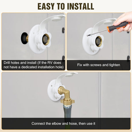 RV City Water Inlet with Check Valve 1/2 Inch NPT Male to 3/4 Inch GHT Female Brass City Water Fill Inlet Flange Connection Fittings for RV Camper Trailer Marine Hose Water Connector Replacement White