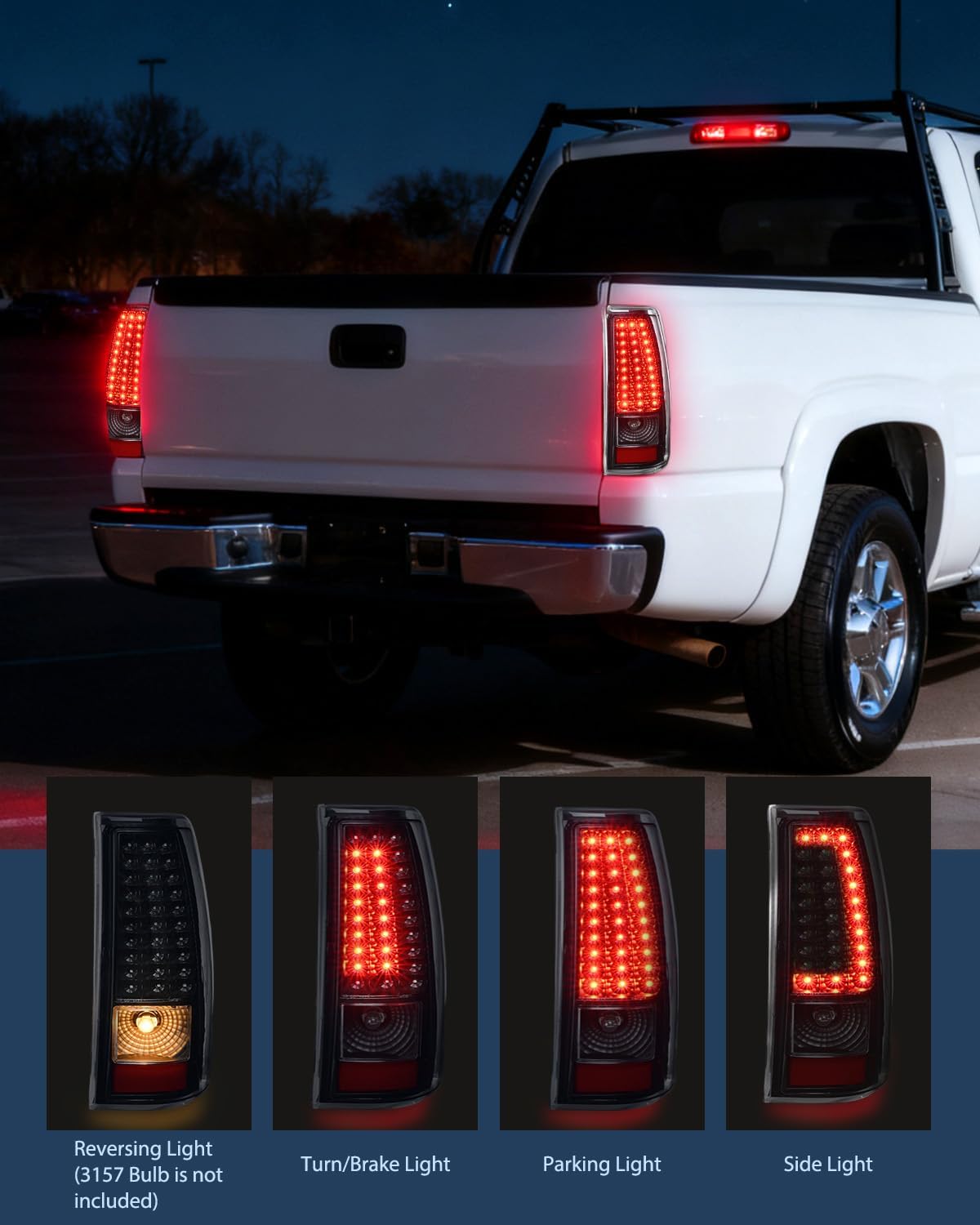 Taillight Assembly Compatible with 2003 2004 2005 2006 Chevy Silverado 1500 1500HD 2500 2500HD 3500 2007 Chevrolet Classic Incandescent Type Upgrade LED Tail Lights Rear Brake Lamps