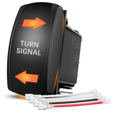 Turn Signal Switch Amber 4Pin ON Off ON Rocker Switch Laser Etched SPDT Toggle Switches 12V 20A 24V 10A Jumper Wires for Cars RVs Boats Campers Trailers