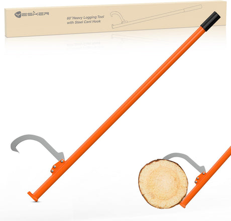 60 Inch Cant Hook for Log Roller Logging Tools with Adjustable Steel Cant Hooks & Rubber Grip Heavy Duty Timberjack Log Lifter Mover for Rolling, Raising, Turning Logs up to 32 Inch Diameter, Orange