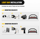 Bull Bar with Light Bar&License Plate Hole Compatible with Toyota 4Runner 2010-2024 Truck Brush Guard, Front Bumper Push Bar w/Grille Skid Plate Light Mount