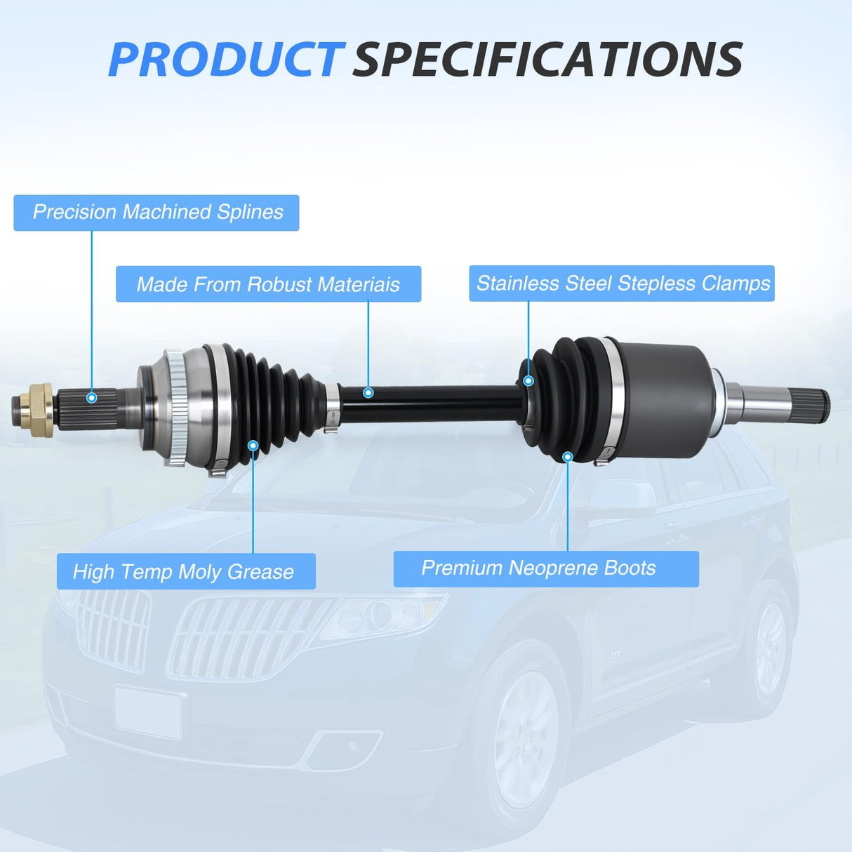 CV Axle Shaft Assembly Compatible with 2007 2008 2009 2010 2011 2012 2013 2014 Ford Edge V6 2007-2015 Lincoln MKX V6 Half-Shaft Assemblies Replacement Front Wheel Driver Side