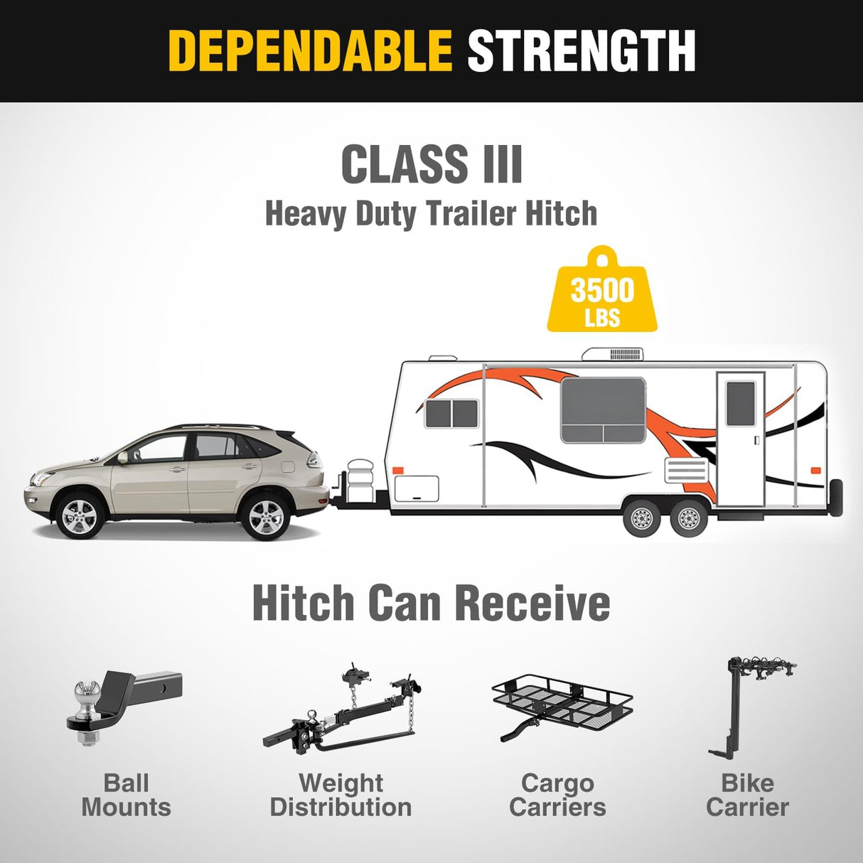 Class 3 Trailer Hitch 2 Inch Receiver for 2004-2007 Toyota Highlander; 2004-2006 Lexus RX330 ; Lexus RX400h 2006-2008; Lexus RX350 2007-2009; Multi-Fit Hitch Ball Mount Cargo Carrier Bike Rack