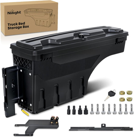 Truck Bed Tool Box Left Drivers Side Truck Tool Box Fit for Ford F-150 2015-2021 ABS Swing Case Truck Bed Storage Box with Lockable Lid Waterproof Wheel Well Toolbox Black