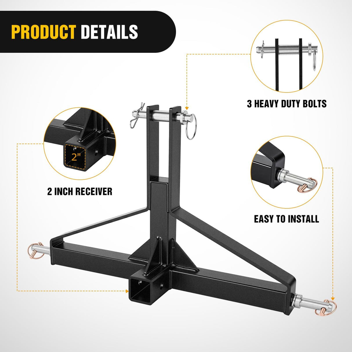 3 Point 2 Inch Trailer Hitch Receiver for Category 1 Tractor 3000LBS | Heavy Duty Quick Hitch Drawbar Adapter Compatible with Kubota BX John Deere Kioti Yanmar NorTrac Mahindra Ford Cat