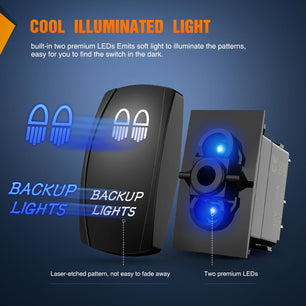 5Pin Laser On/Off SPST Backup Lights Rocker Switch Blue Nilight