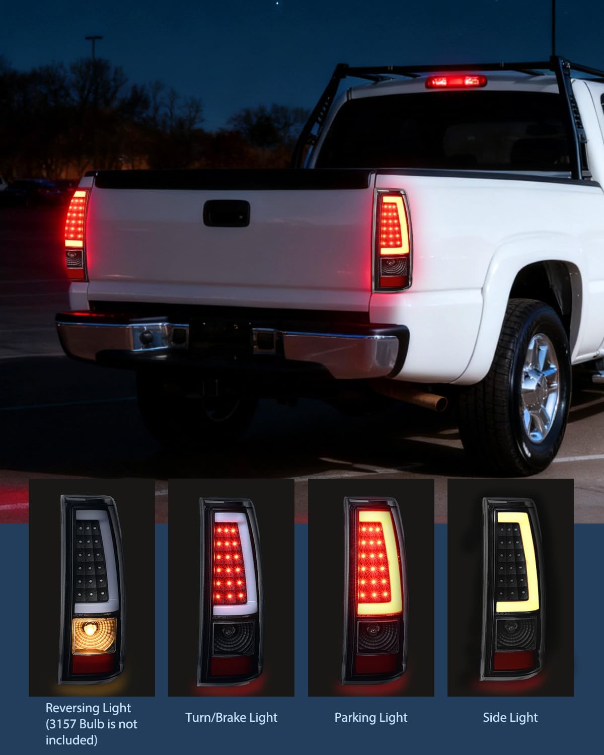 Taillight Assembly Compatible with 2003 2004 2005 2006 Chevy Silverado 1500 1500HD 2500 2500HD 3500 2007 Chevrolet Classic Incandescent Type Upgrade LED Tube Tail Lights Rear Brake Lamps