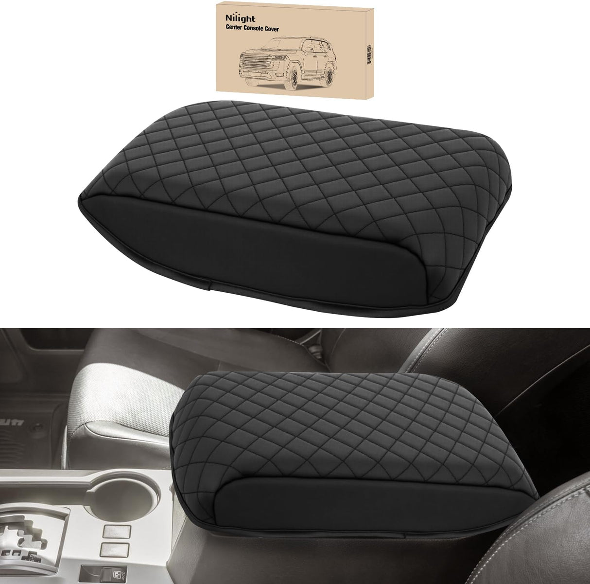 Center Console Cover Compatible with Toyota 4Runner 2010-2021 2022 2023 2024 PVC Leather Armrest Cover for Car Middle Console Cover Center Console Cushion Pad Car Armrest Box Cover,Black