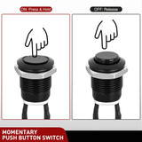 12mm Momentary Push Button Switch 6PCS with Pre Wired Harness 12V Waterproof Black Metal Small Round Power Push Button Switches 2 Pin for Car Automotive Truck Boat Marine Off-Road Vehicle